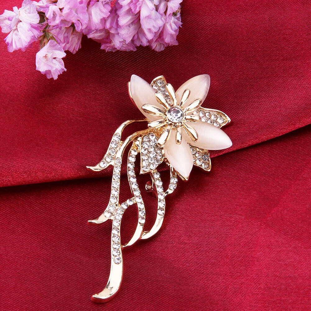 Chic Flower Crystal Enamel Brooch Clothing Pin Suits Dress Banquet Gift