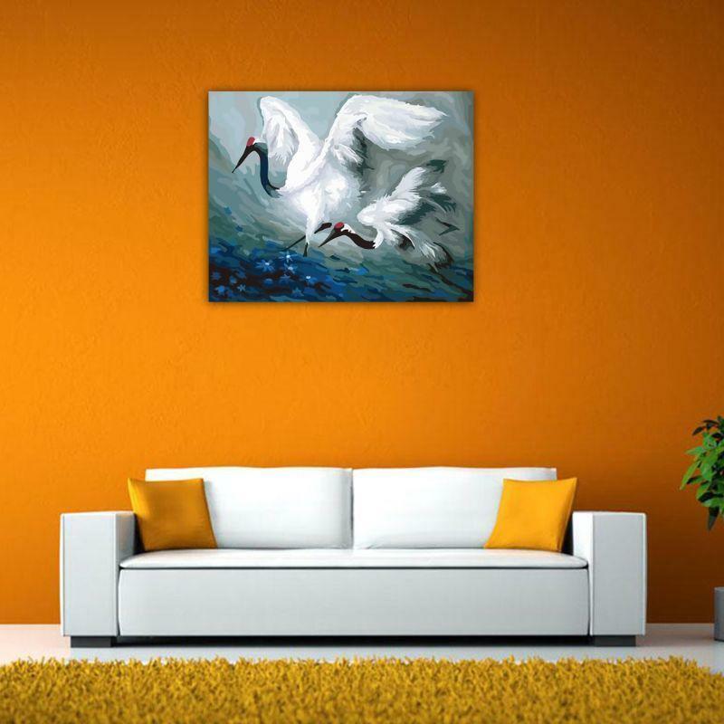 White crane Paint by Number Kits 16 x 20 inch Canvas DIY O il Painting