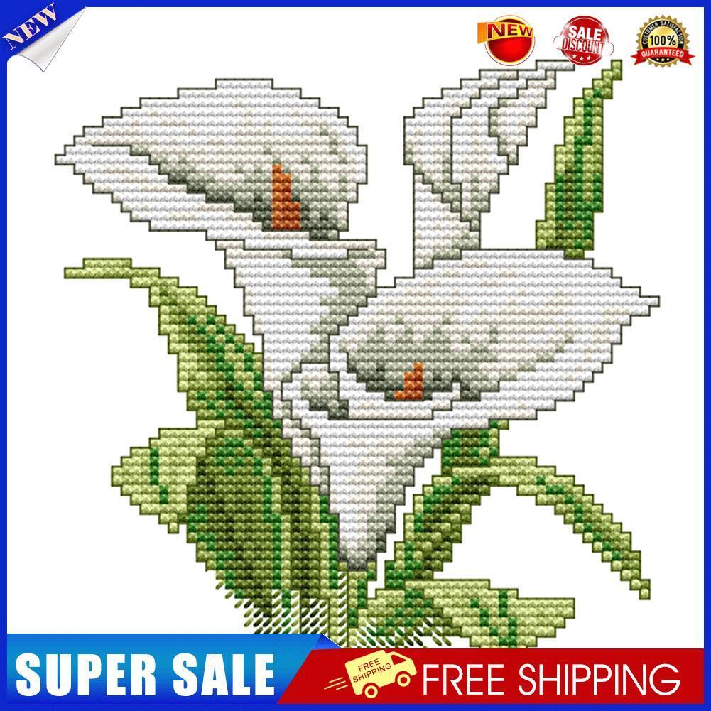 17x17cm Needlework Kit DIY Cross Stitch 14CT Stamped (H453 White Flower)