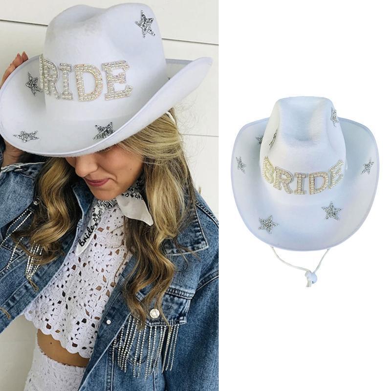 Stars Cowboy White Hat All-match Letter BRIDE Western Cowboy Hat for Girlfriend