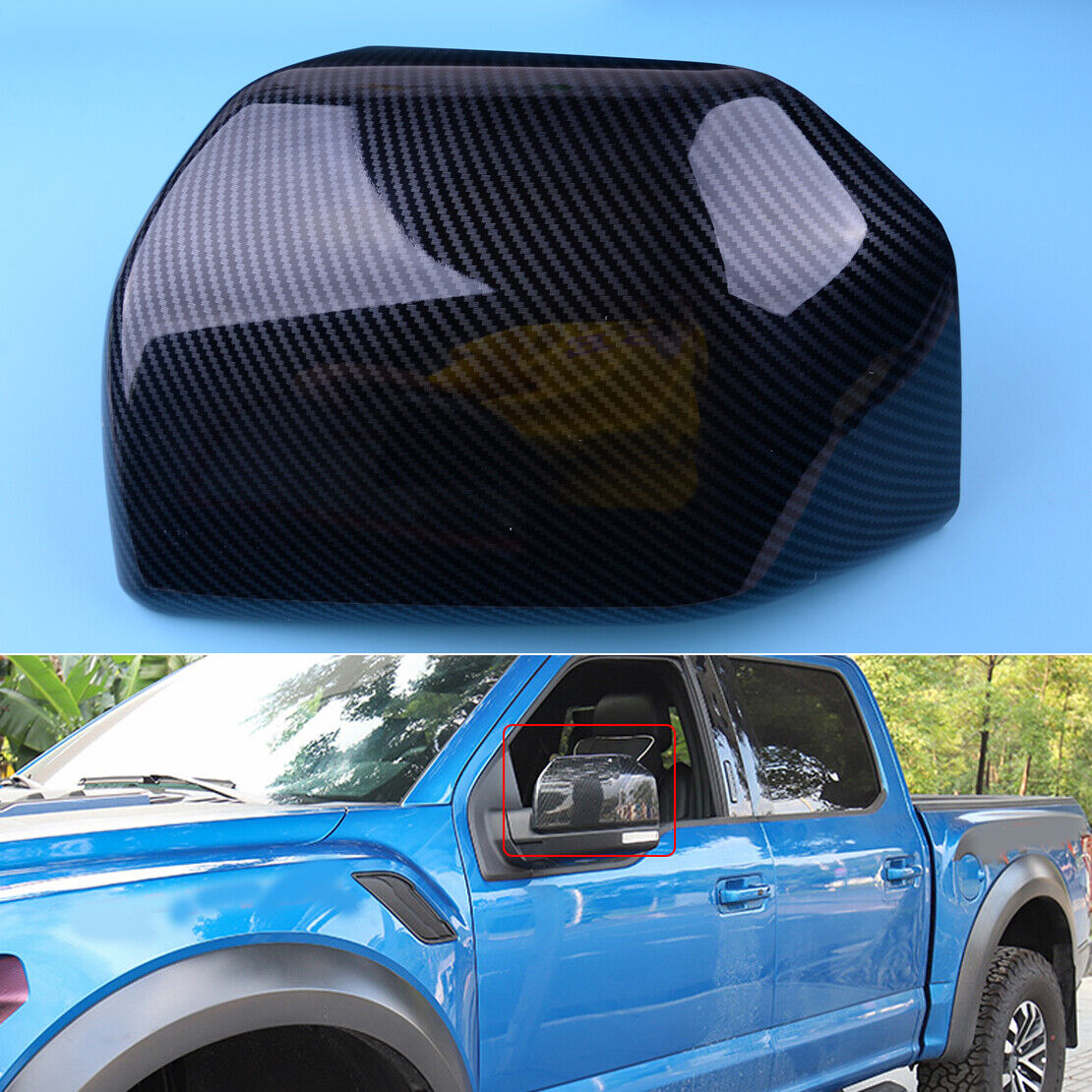 Left Carbon Fiber Grain Side Mirror Cover Trim Fit for Ford F150 15-19 Lariat Li