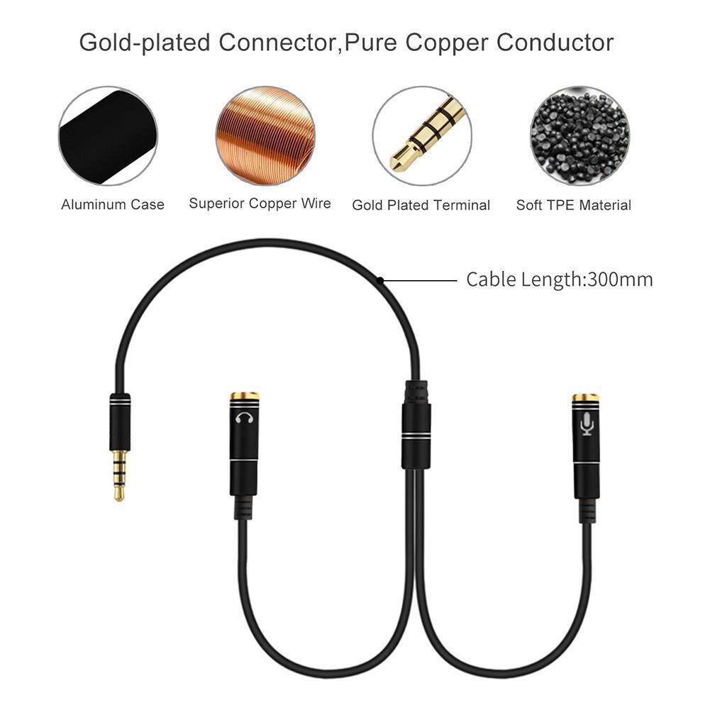 3.5mm Microphone Aux Cable 1 Male 2 Female Audio Cable for Laptop (Black)