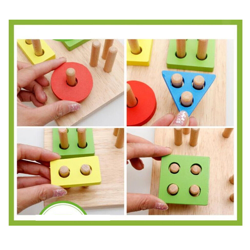Wooden Shape Blocks Montessori Educational  Baby Toddler Shape Matching