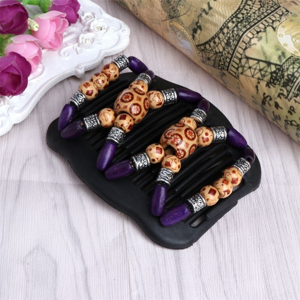 Flower Hair Accessories  Women Clip Magic Double  Wood Beads Hair Comb