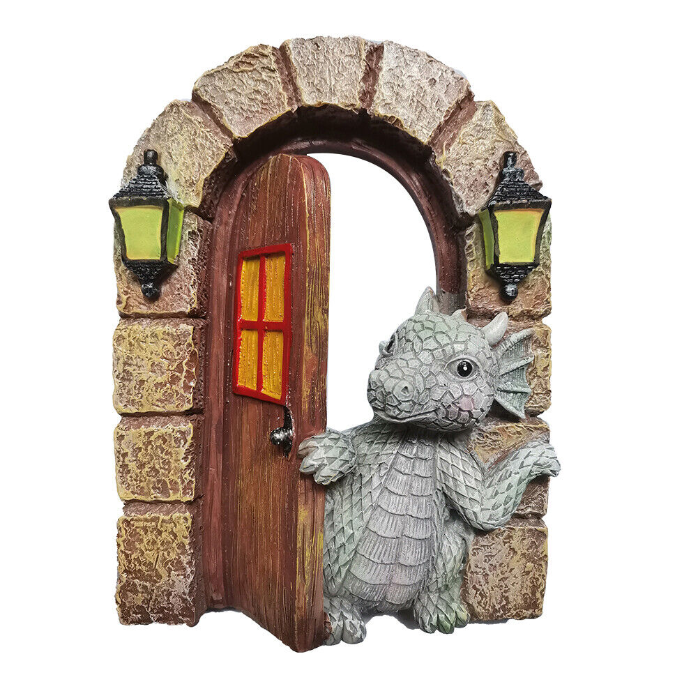 Dinosaur Climbing Windows Sculpture Garden Dragon Opening Door Statue (B)