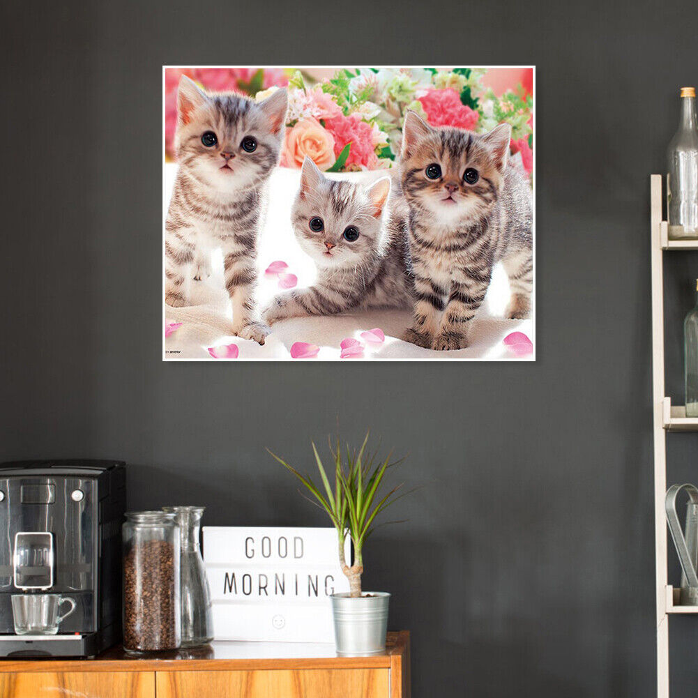 5D DIY Diamond Painting Full Drill Three Kittens Embroidery Animal Mosaic