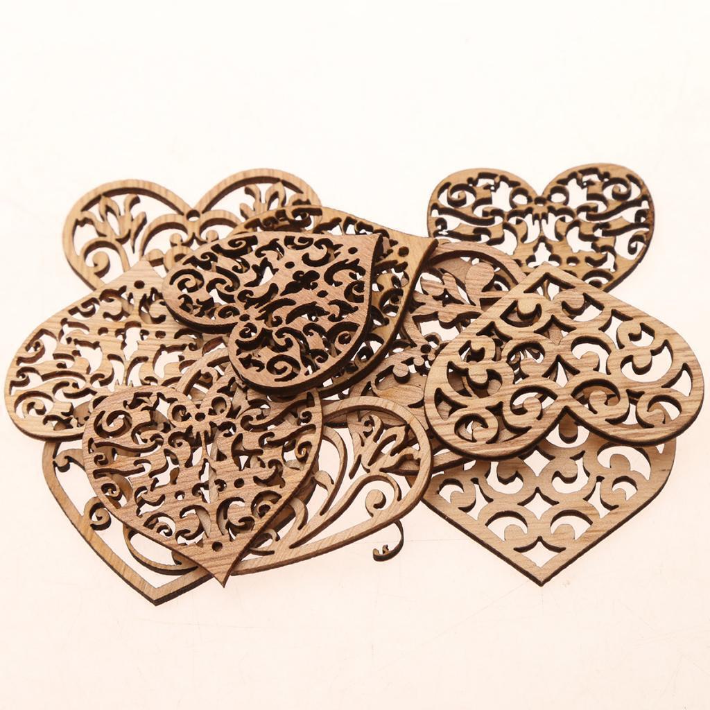 8 Pieces Unfinished Wood Hollow Heart Shape Wooden Plaque Embellishments