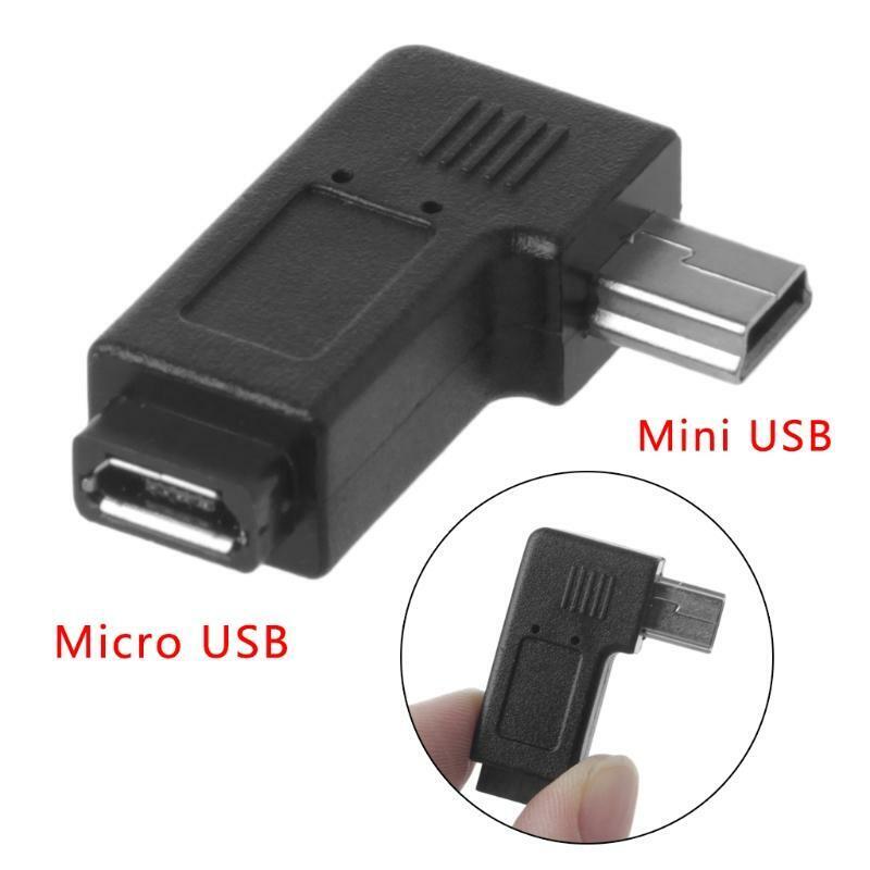 USB 2.0 Micro 5Pin Female To Mini 5Pin Male 90° Angle Left Right Converter