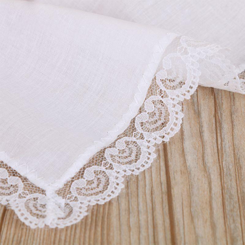 25x25cm Women Plain White Square Handkerchiefs Crochet Peach Heart Scalloped DIY