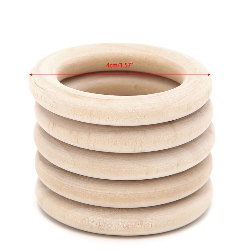 5Pcs Natural Wood Circle Ring Pendant Connectors Beads DIY Jewelry Findings 40mm