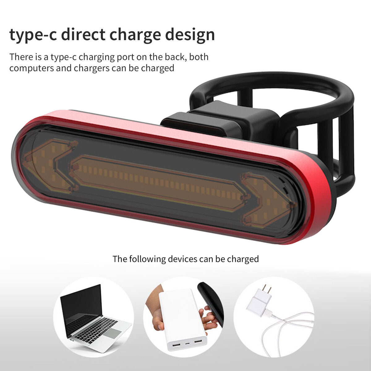 Bicycle Turn Signal Taillight Rechargeable Remote Control Rear Light (Red)