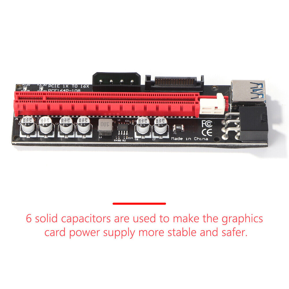 009S Plus 3A USB 3.0 PCI-E 1X to 16X Extender Riser Card for BTC Mining