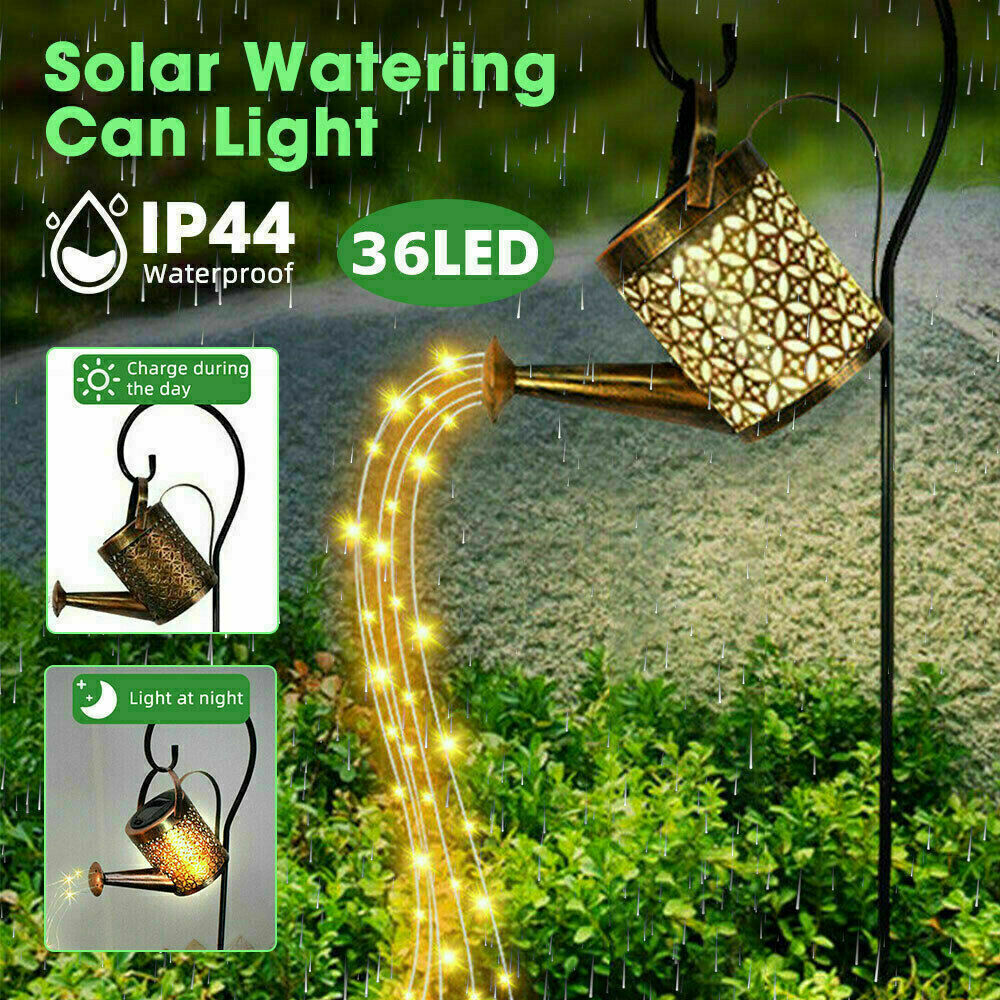 Solar LED Watering Can Lights Waterproof Outdoor Kettle Yard Lamp (B+Stand) NEW