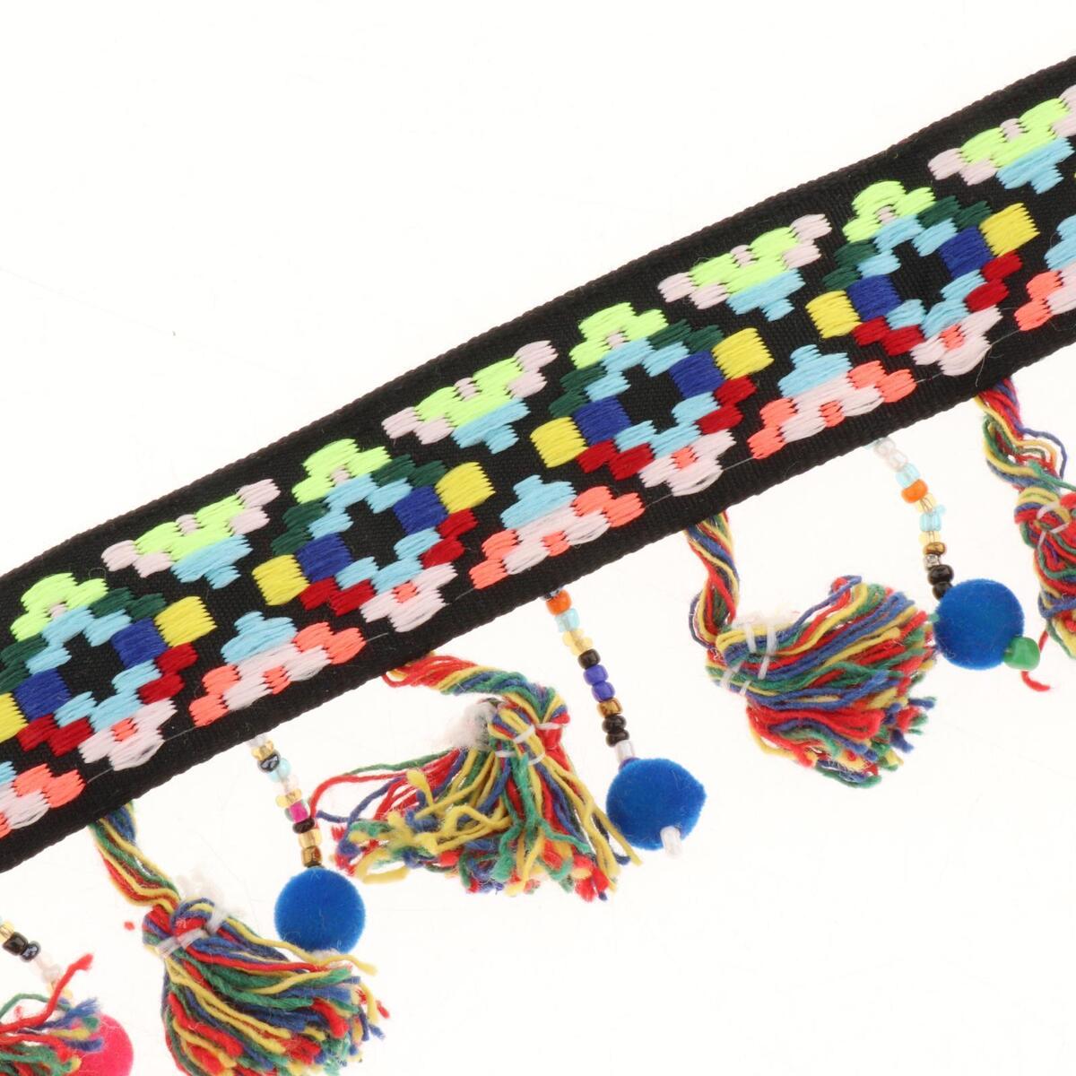 Colorful Tassel Embroidered  2.5cm Width for Sewing Craft Scarf Headwear
