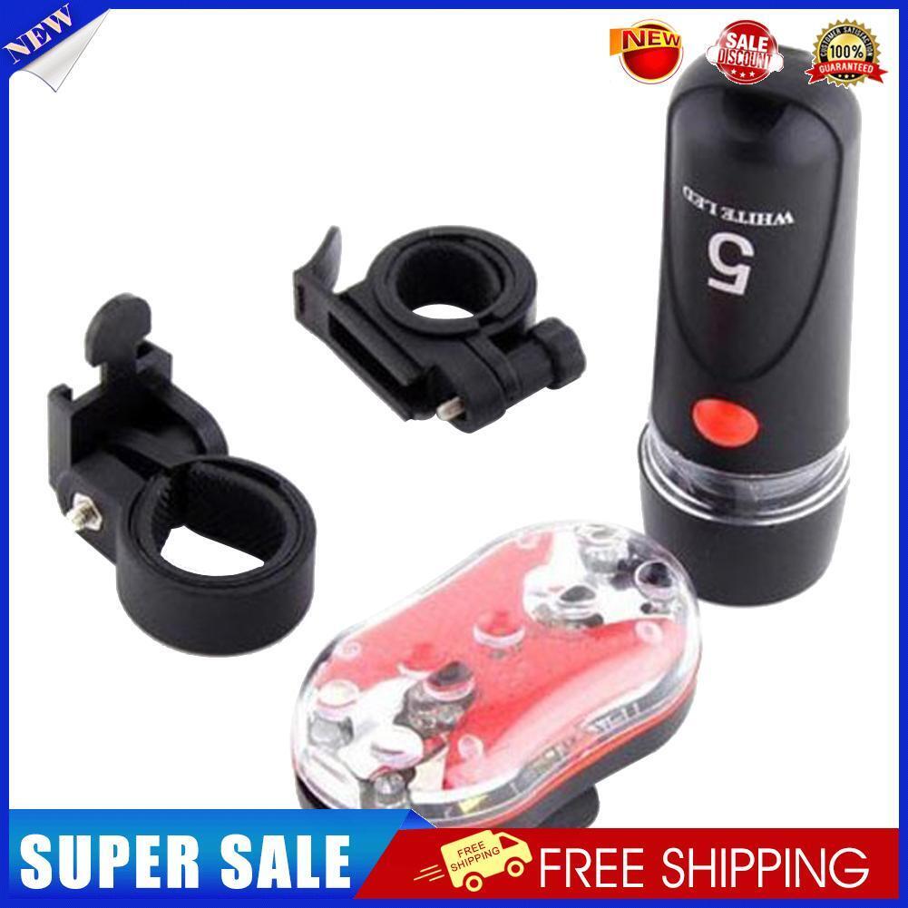 New Bicycle 5 LED Front Headlight Flashlight+9 LED Rear Taillight Lamp Kit