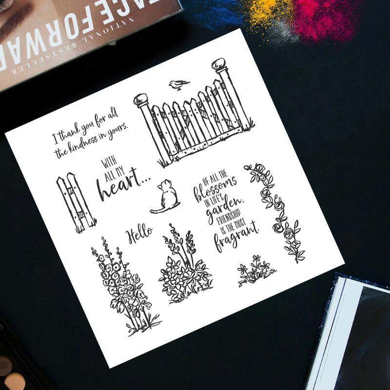 Cat in the Garden DIY Silicone Clear Stamp Seal Scrapbook Embossing Album Decor
