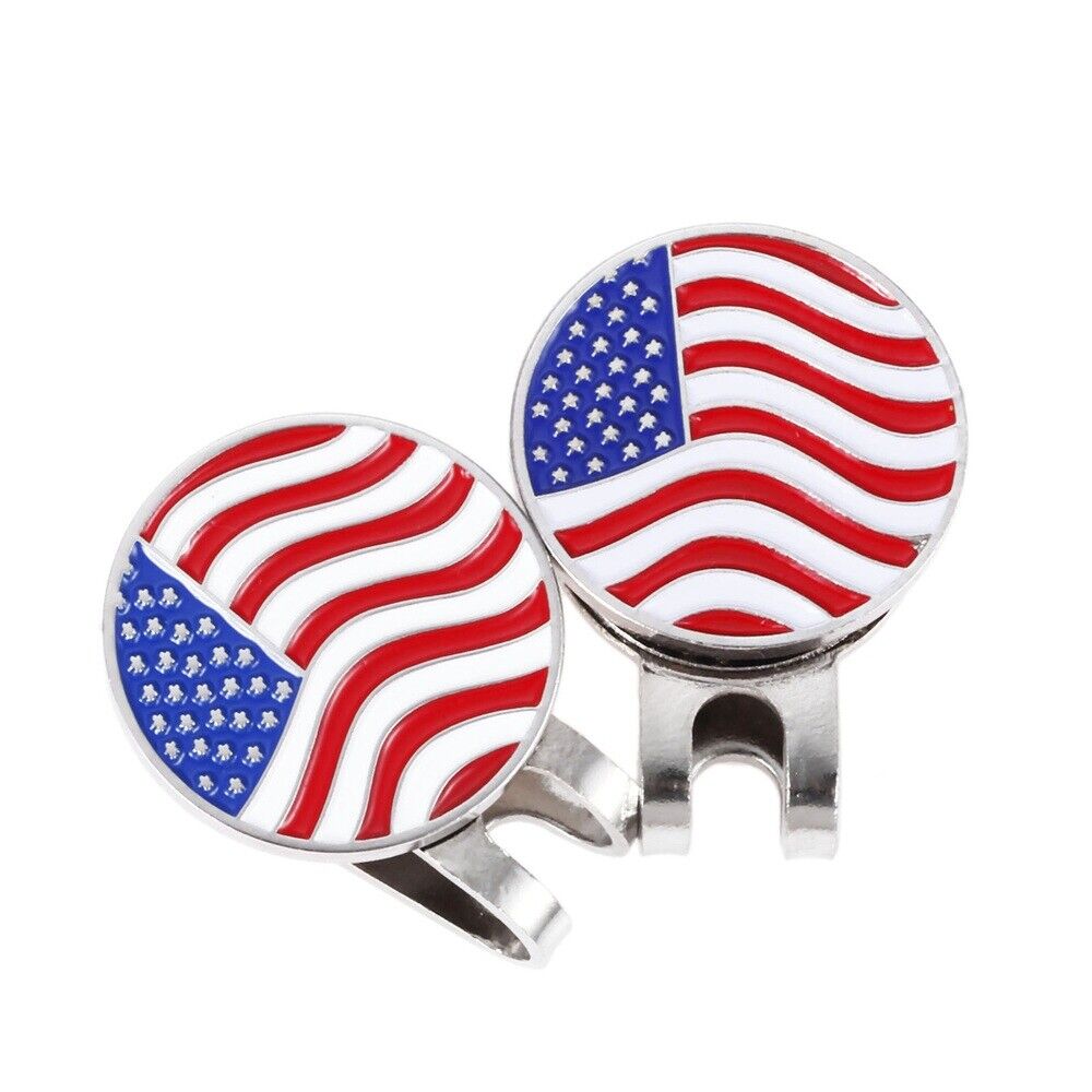 Portable USA Flag Metal Golf Ball Marker Magnetic Hat Clip Accessory Golfer Gift