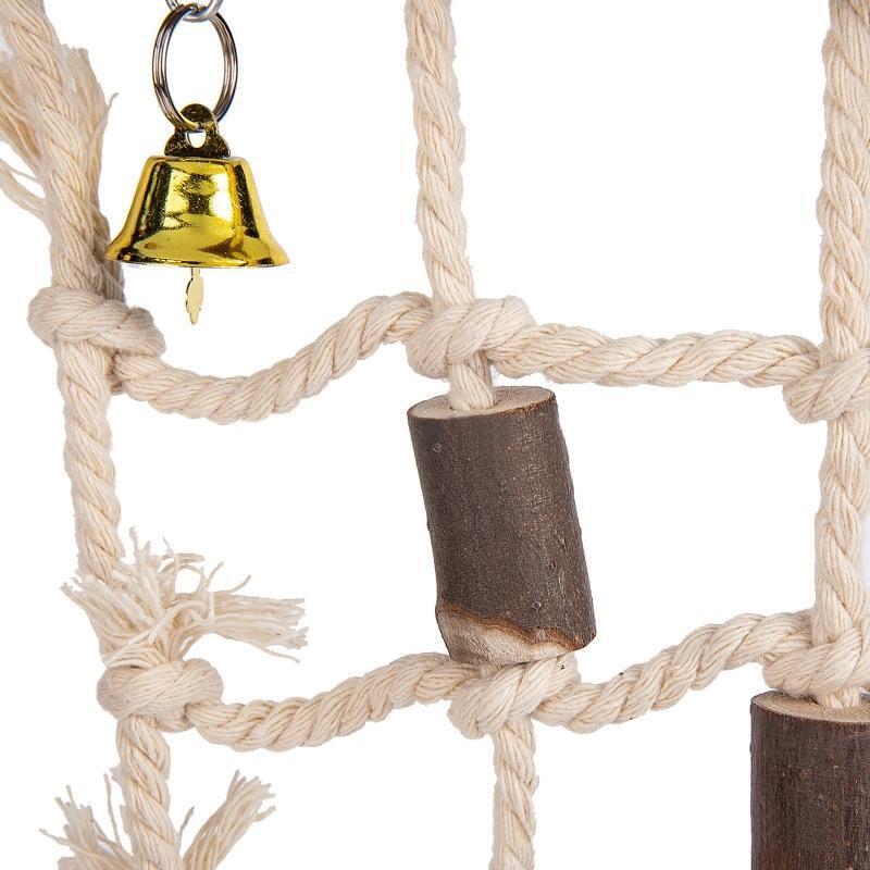 Bird Climbing Rope Net Hanging Ladder Wooden Chew Blocks Bells Chewing Stones