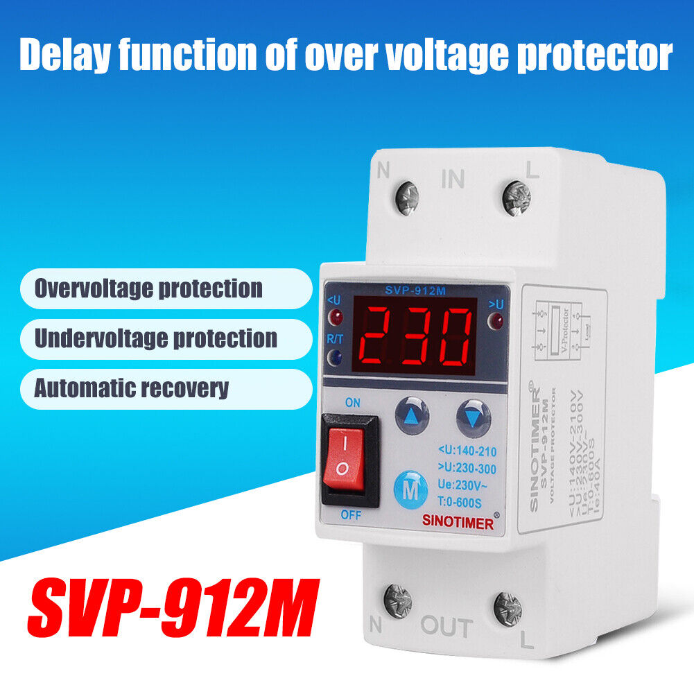 220V 40A SVP-912M Adjustable Reconnect Over and Under Voltage Protector
