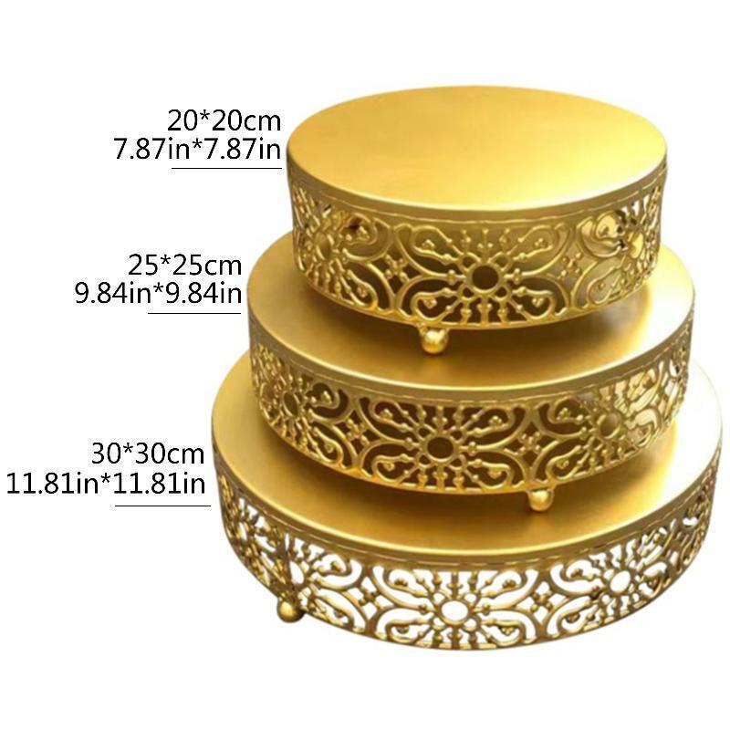 Hollow Round Metal Wrought Iron Cake Stands Holder Set of 3 Dessert Cheese Rack