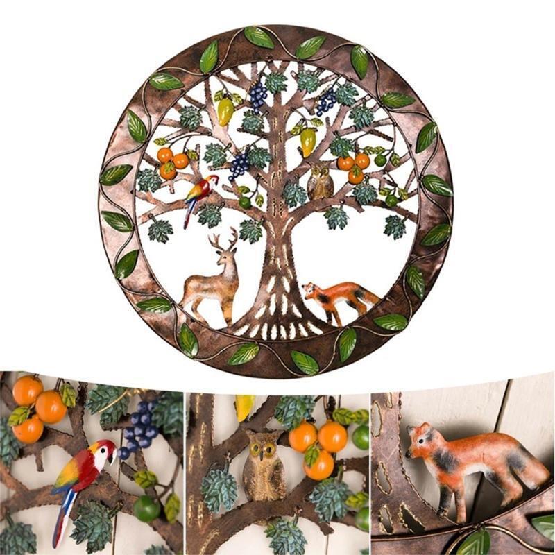 Eden Tree of Life Metal Wall Art Hanging Sculptures Elk Owl Bird Ornaments Decor