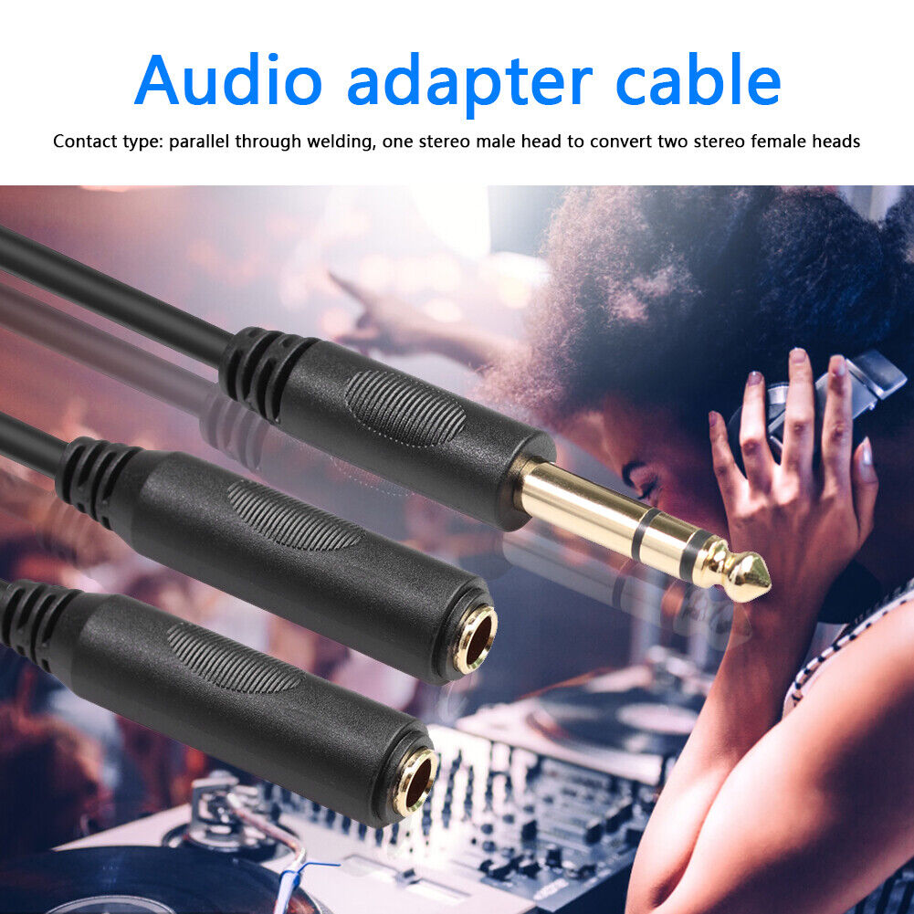 6.35 mm Male to 2 6.35 mm Female Adapter Cable Y Splitter Stereo Audio Cord