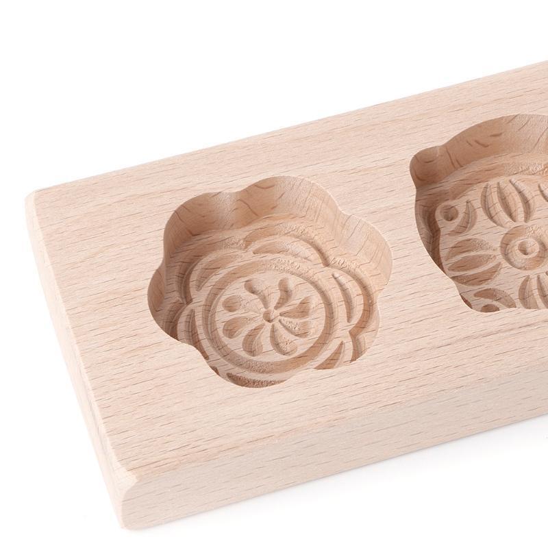Wooden 4 Flower Muffin Mooncake Handmade Soap Mold Biscuit Chocolate Mould DIY