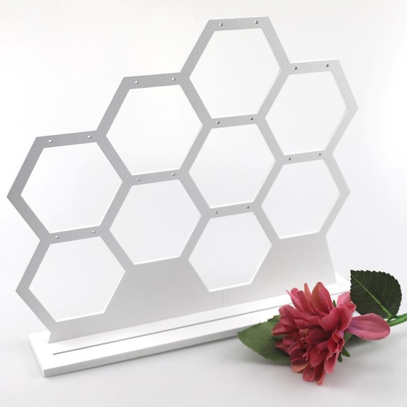 Natural Wood White Honeycomb Jewelry Earring Display Stand Up to Hold 9 Earrings
