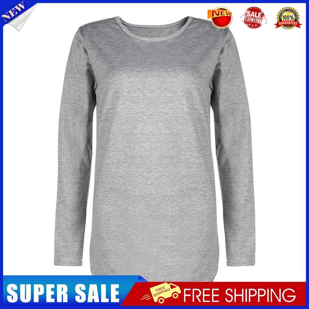 Women Casual Long Sleeve T-shirt Irregular Hem Tops Street Wear (Grey L)