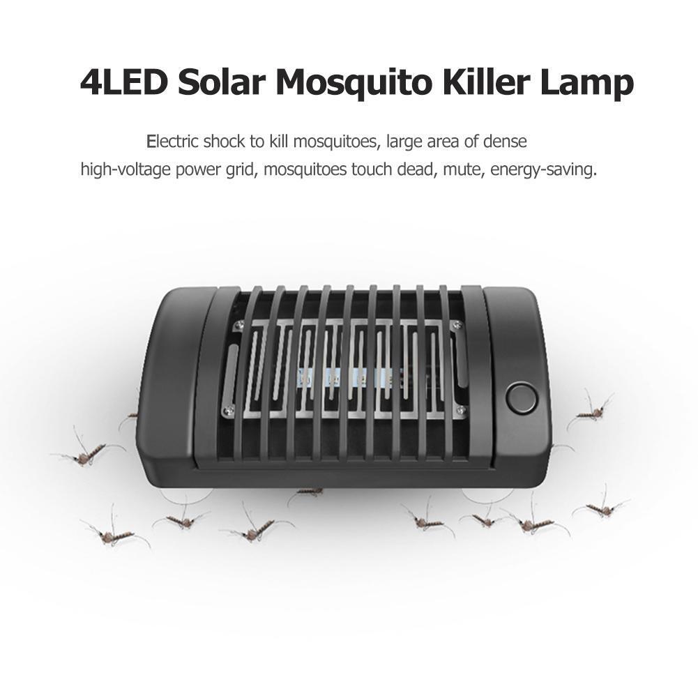 4LED Solar Mosquito Killer Lamp Electric Shock Insect Zapper Fly Trap Light