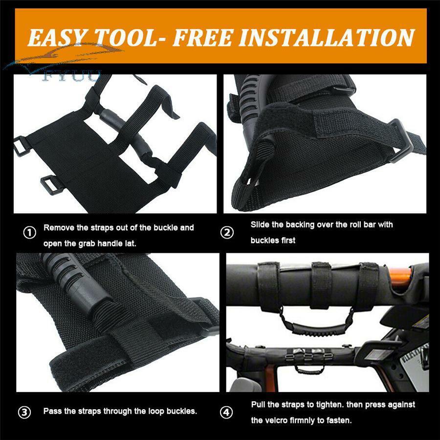 4pcs Black Roll Bar Grab Handles Grip Handle For Jeep Wrangler CJ YJ TJ JK ABS