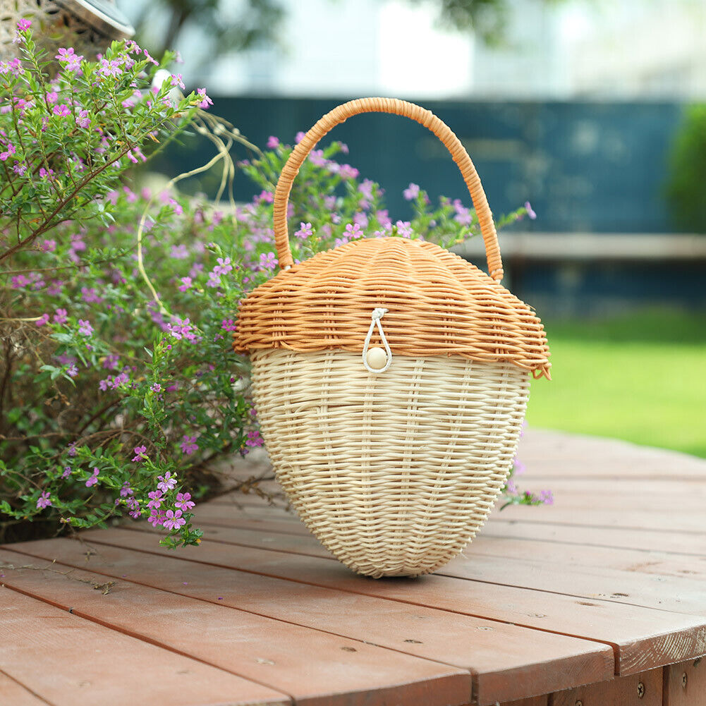 Handmade Rattan Mushroom Basket Handbag Woven Organizer Photography Props
