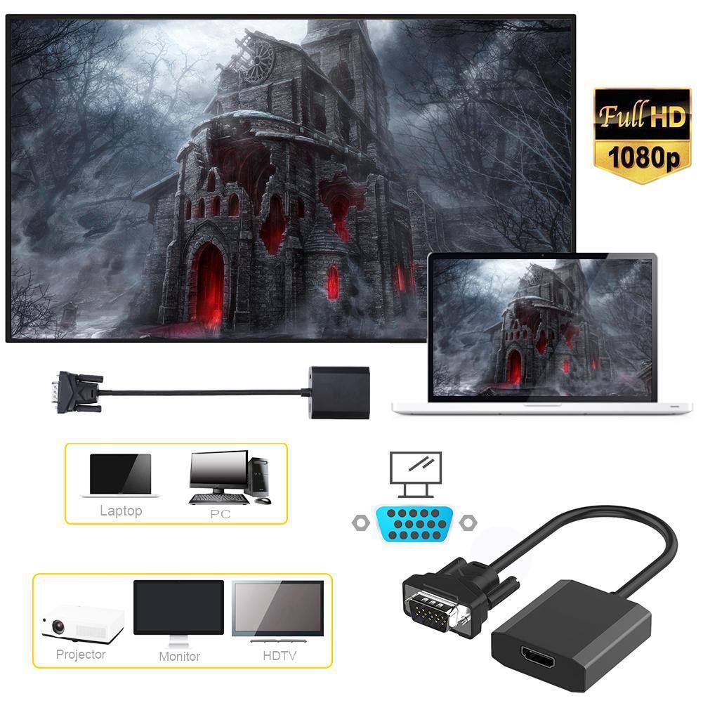 VGA to HDMI-compatible Adapter Cable 1080P Analog to Digital Audio Converte