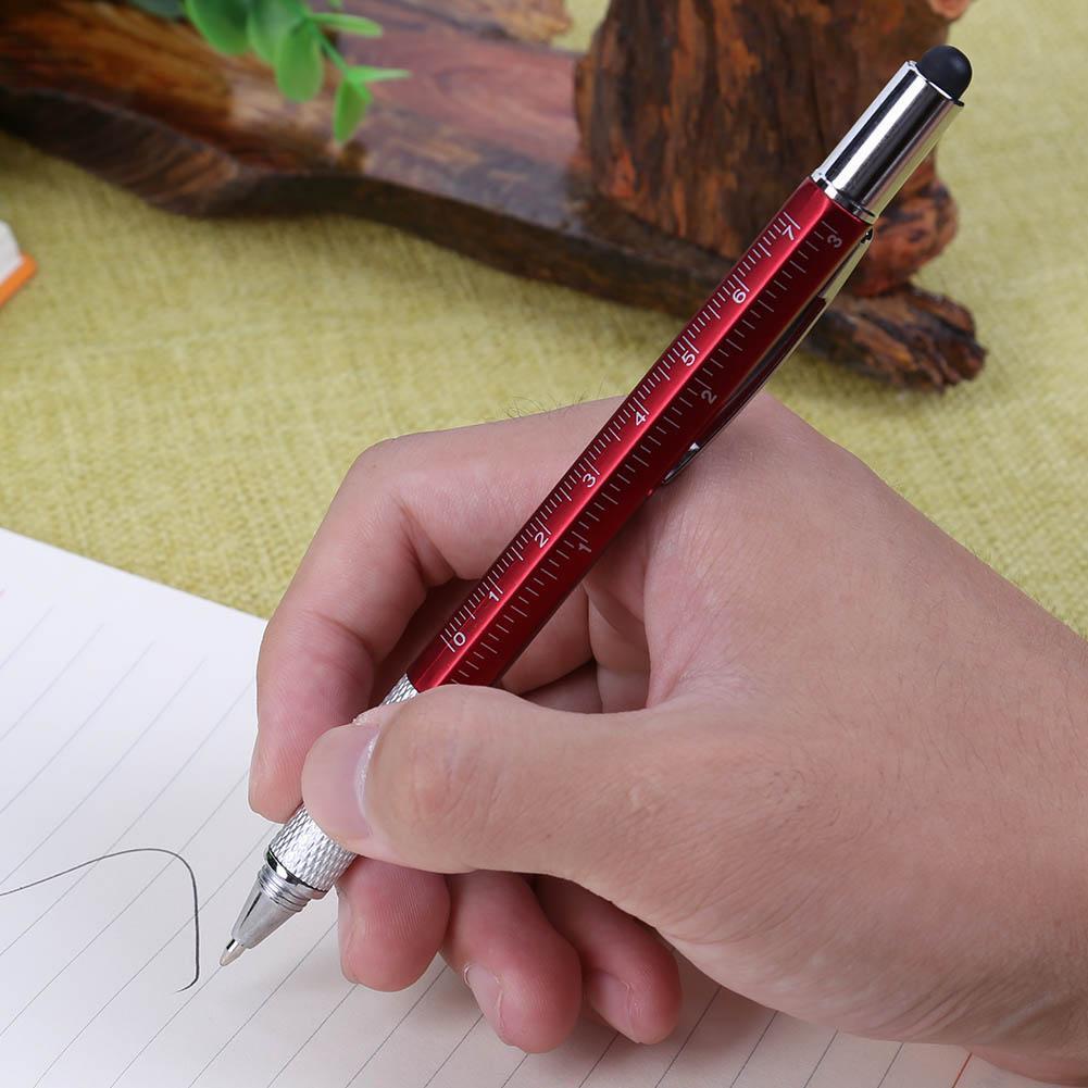 Ballpoint Pen Screwdriver Ruler Spirit Level Multifunction Pen(Red)