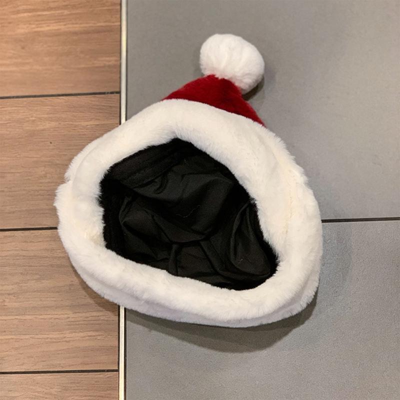 Plush Christmas Santa Hat Red+White Beanie Hat for Thanksgiving Valentine Day