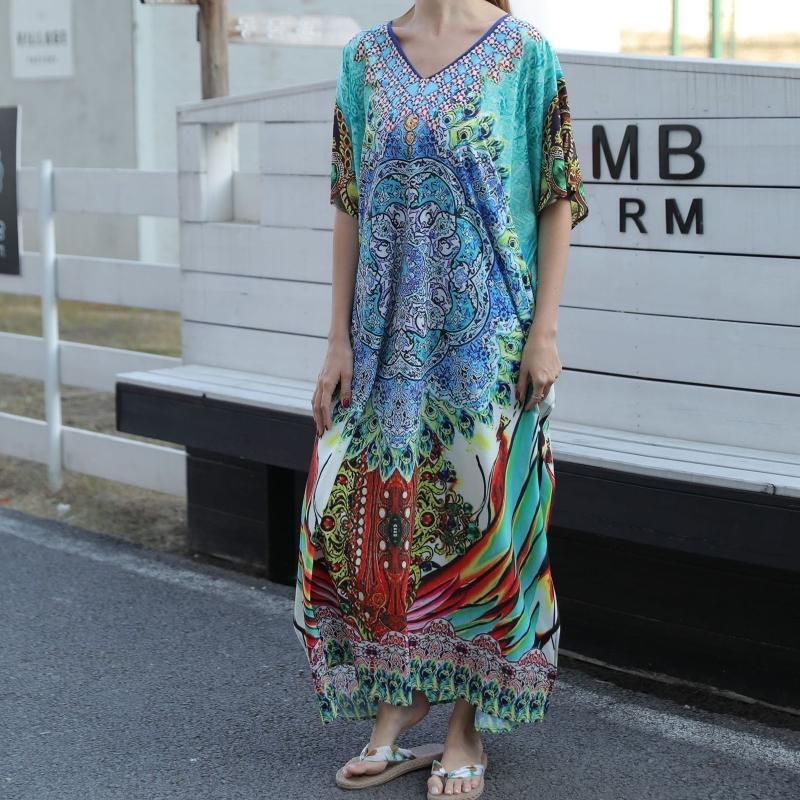 One Piece Sleeping Shirt Dress Swimsuit Cover Up Color Printed Beachwear Cover