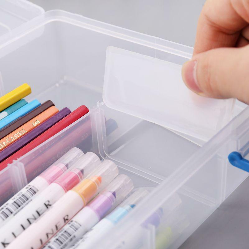 Double Layer Pencil Case Transparent Plastic Pen Storage Box Kids Stationery
