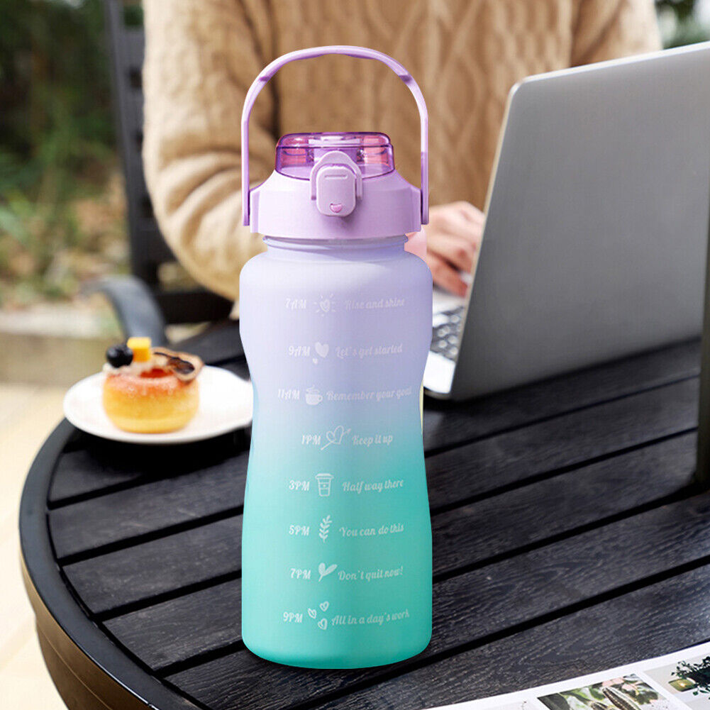 2000ML Large Capacity Water Bottle Plastic Cup with Time Scale (Purple)