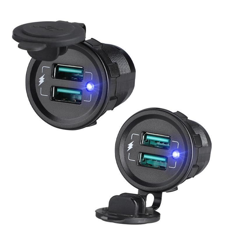 12V-24V 22.5W QC 3.0 Dual USB Charger Fast Charging Port Phone Charging Socket