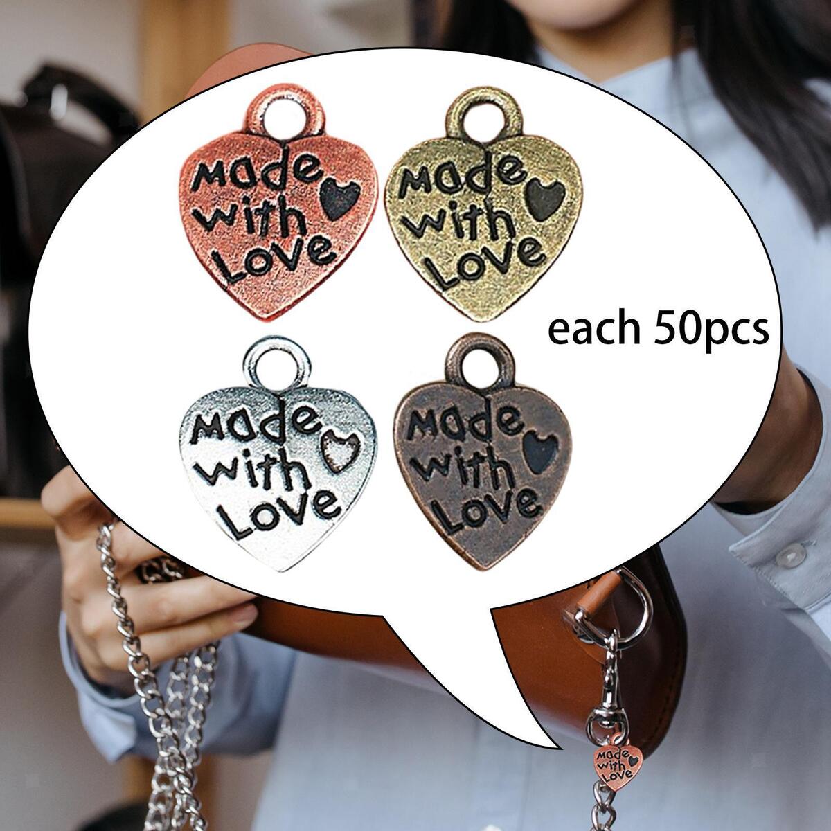 200Pcs Heart Charms for Jewelry Making Findings Made with Love Pendants