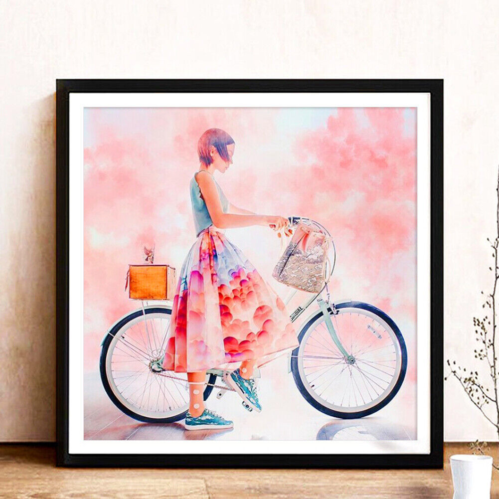 5D DIY Living Room Riding Bicycle Girl Full Round Drill Diamond Painting