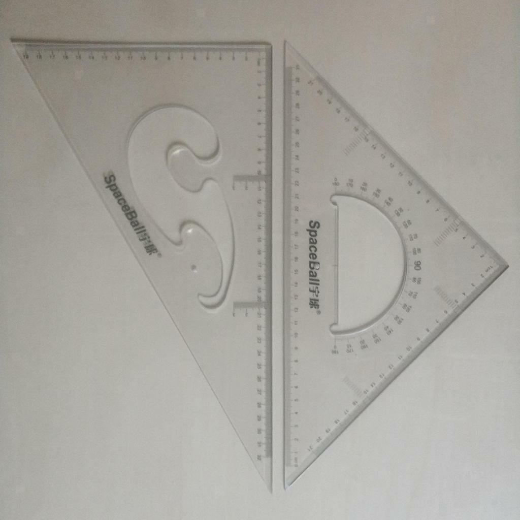 2Pcs Clear Geometry Triangle Ruler protractor  Students Tools