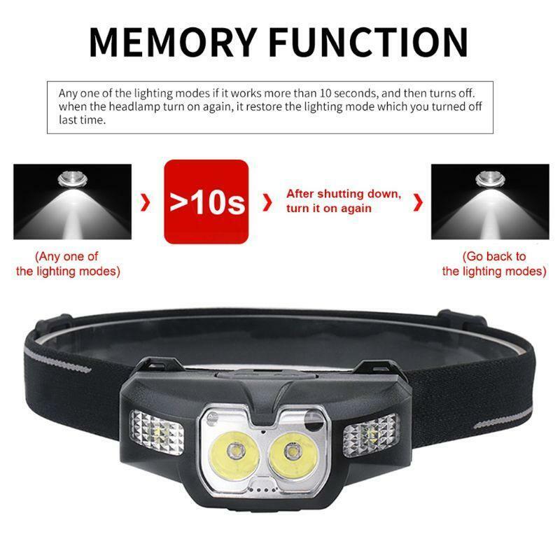 LED IR Motion Sensor Mini Headlamp Red 5-Mode Headlight Rechargeable Head Light