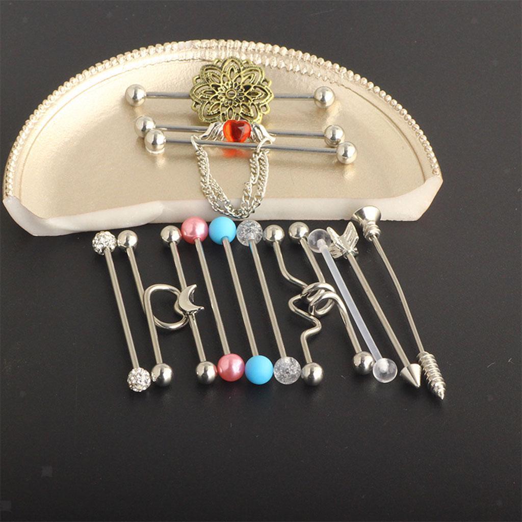 14 Pieces Long Stud Earring Sterling Leaves 12Pairs Piercing Jewelry for