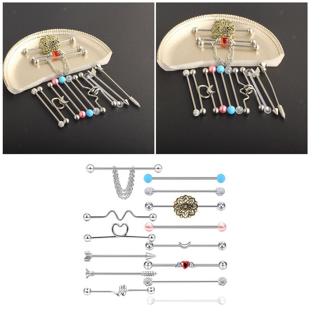 14 Pieces Long Stud Earring Sterling Leaves 12Pairs Piercing Jewelry for