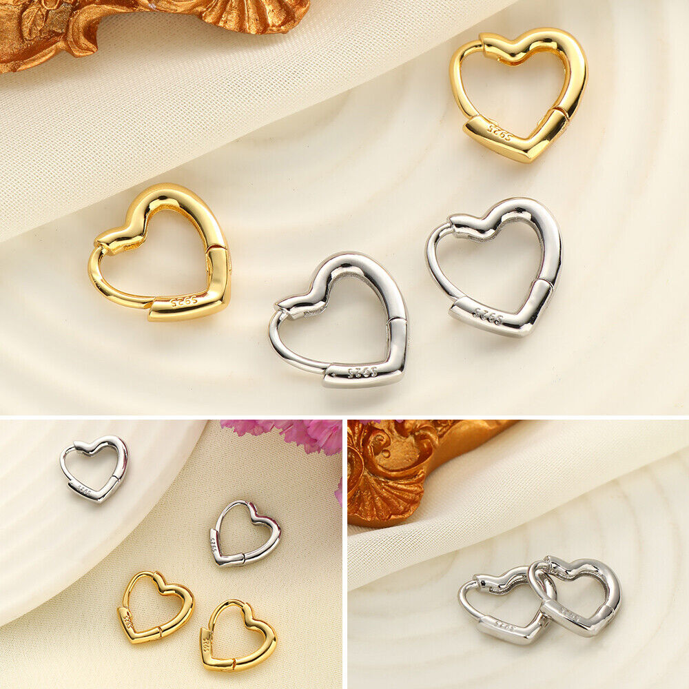 Fashion Small Jewelry Gift Heart Shaped S925 Studs Hoop Earrings Hypoallergenic