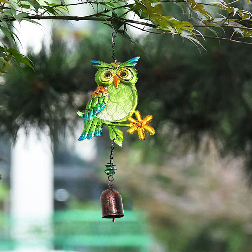 Owl Wind Chimes Outdoor Crafts Metal Glass Painted Bell Hanging Pendants