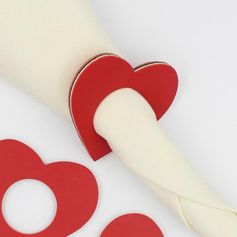 6pc PU Leather Heart Napkin Rings Valentine's Day Napkin Ring Holder for Wedding
