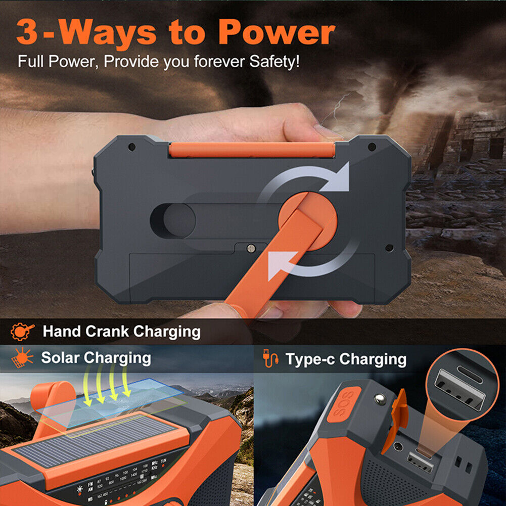 Emergency Radio Dual Speaker Rechargeable Solar Hand Crank Radio (Orange)