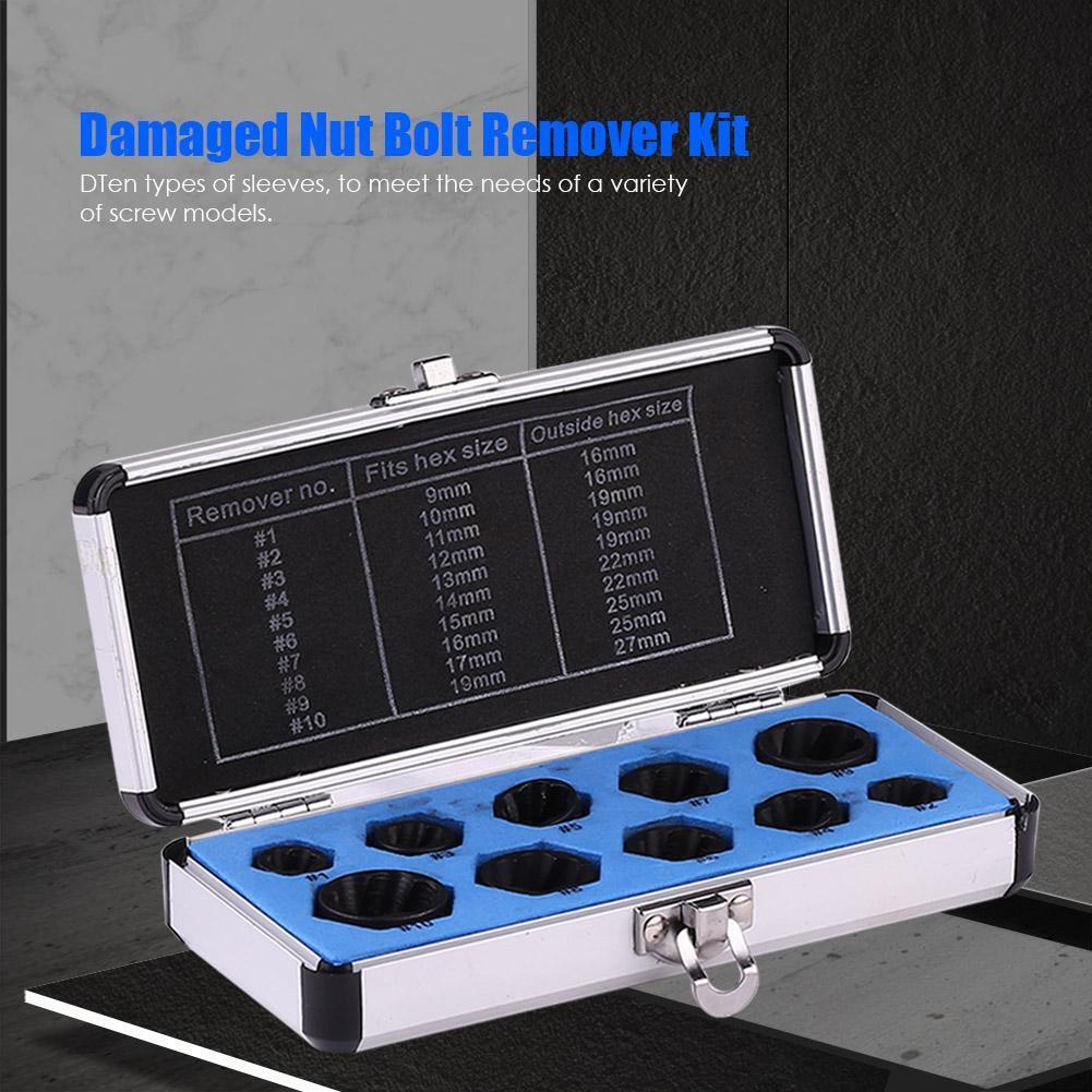 10pcs Damaged Nut Bolt Remover Stud Extractor Set Broken Screw Removal Kit